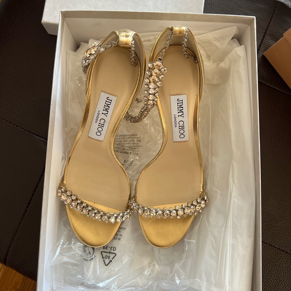 Jimmy Choo Metallic Womens Shiloh 100 Crystal Embellished High Heel Sandals - Picture 4 of 5